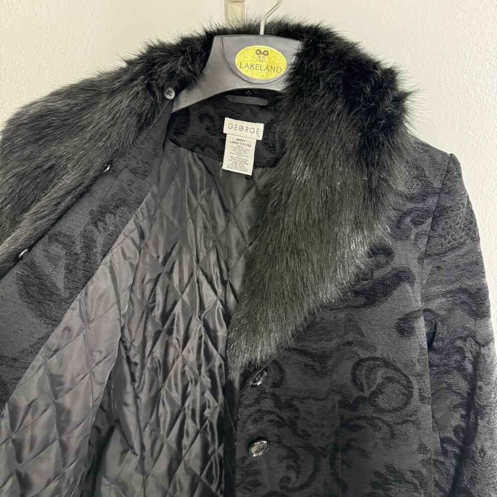Y2K Brocade Coat Black Faux Fur Coller Goth Size Large Whimsigoth Goth - Picture 8 of 12